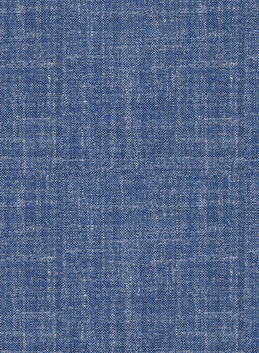 Noble Blue Wool Silk Linen Pants - StudioSuits