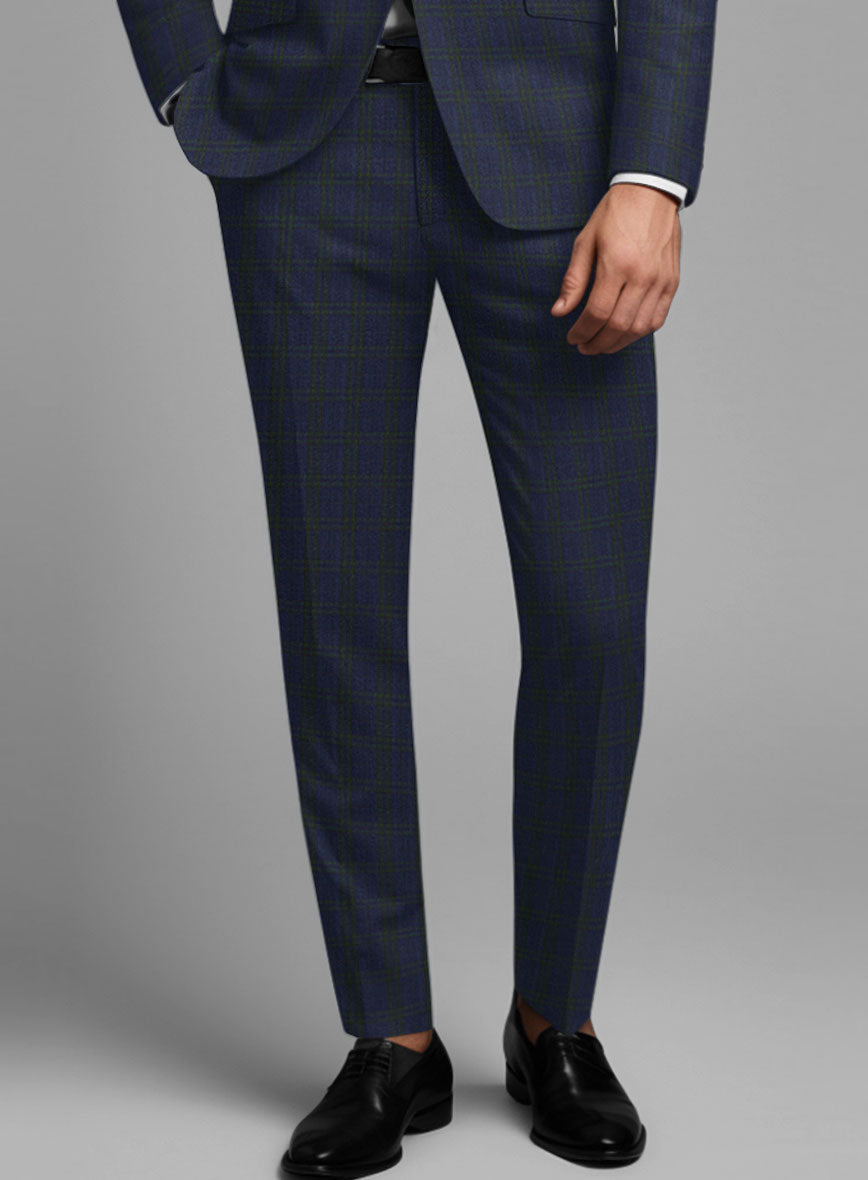 Noble Cinzia Blue Wool Silk Linen Pants - StudioSuits