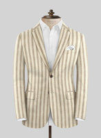 Noble Cream Stripe Wool Silk Linen Jacket - StudioSuits