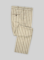 Noble Cream Stripe Wool Silk Linen Pants - StudioSuits
