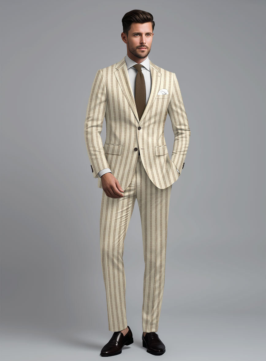 Noble Cream Stripe Wool Silk Linen Suit - StudioSuits