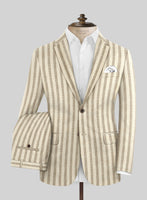 Noble Cream Stripe Wool Silk Linen Suit - StudioSuits