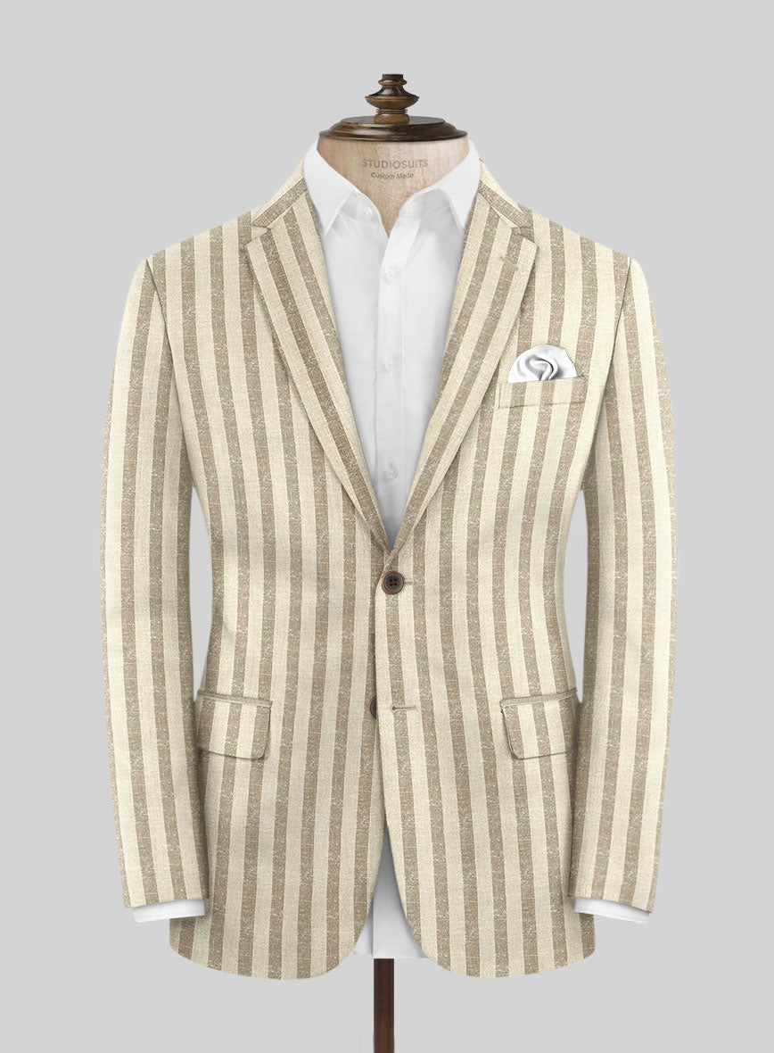 Noble Cream Stripe Wool Silk Linen Suit - StudioSuits