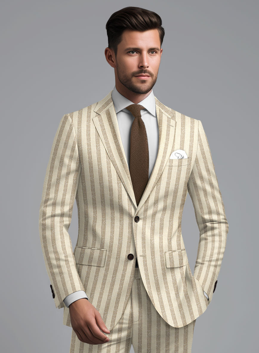 Noble Cream Stripe Wool Silk Linen Suit - StudioSuits