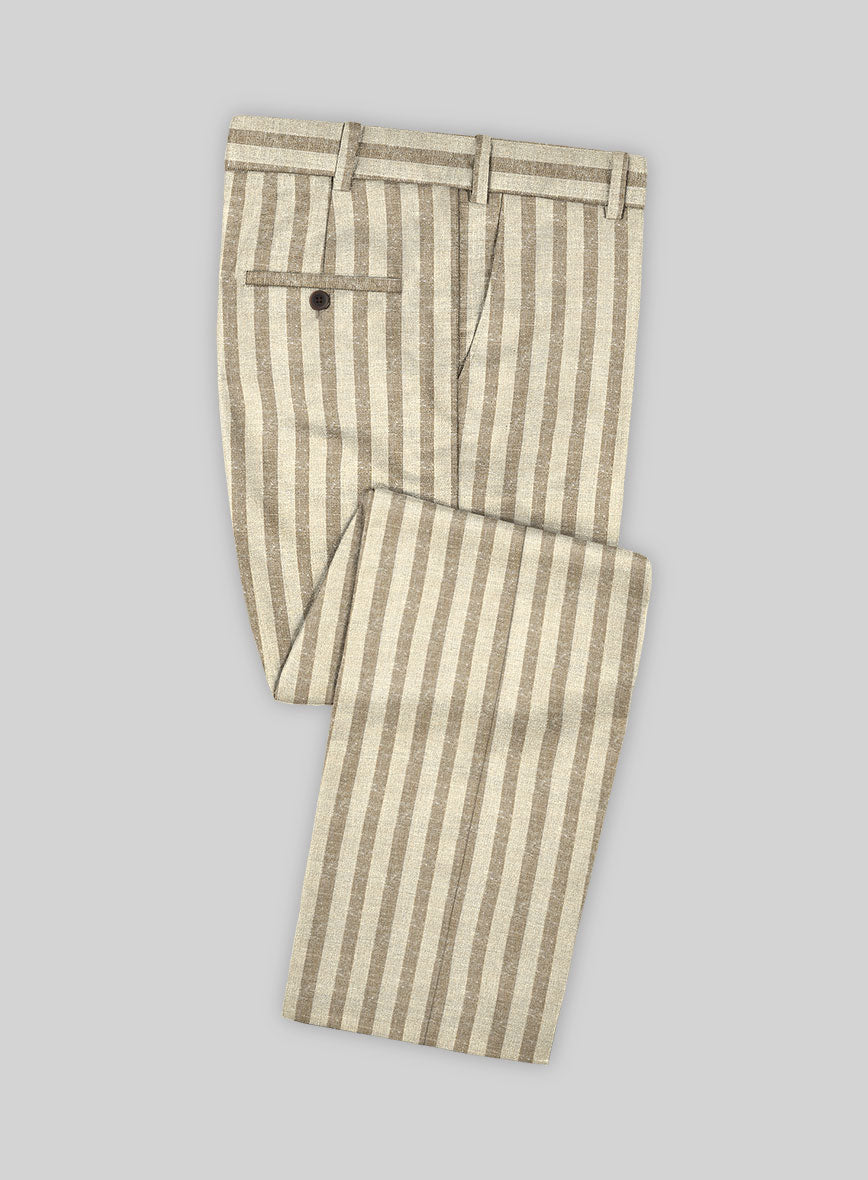 Noble Cream Stripe Wool Silk Linen Suit - StudioSuits