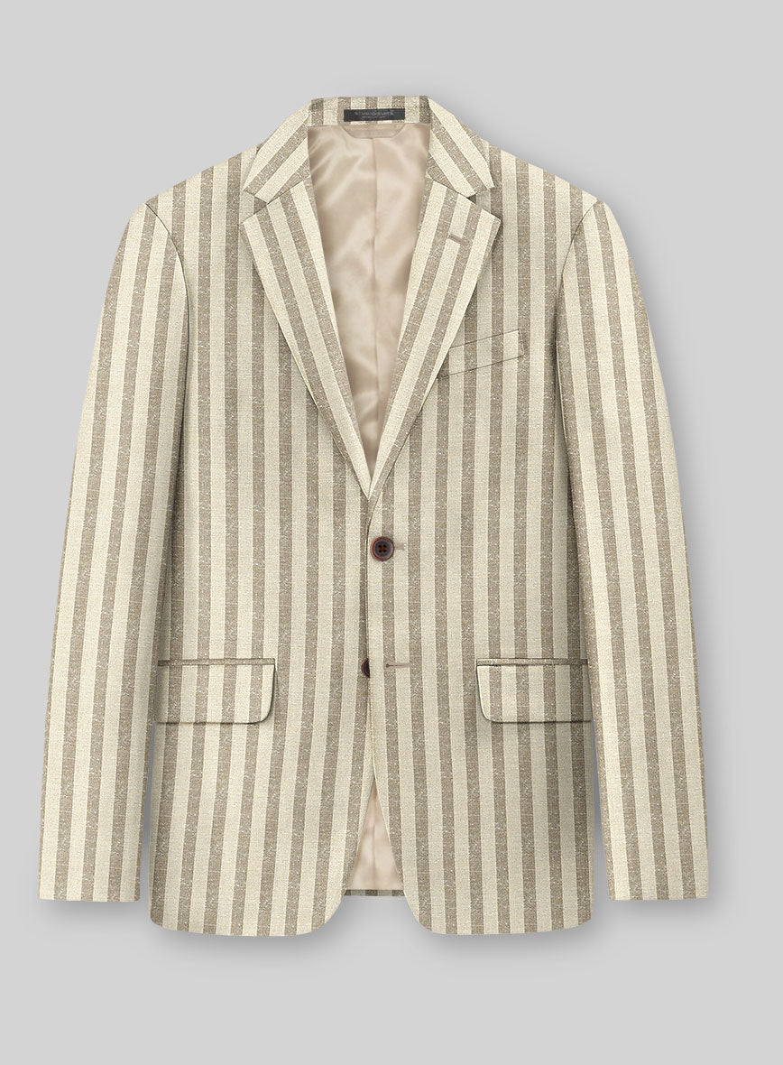 Noble Cream Stripe Wool Silk Linen Jacket - StudioSuits