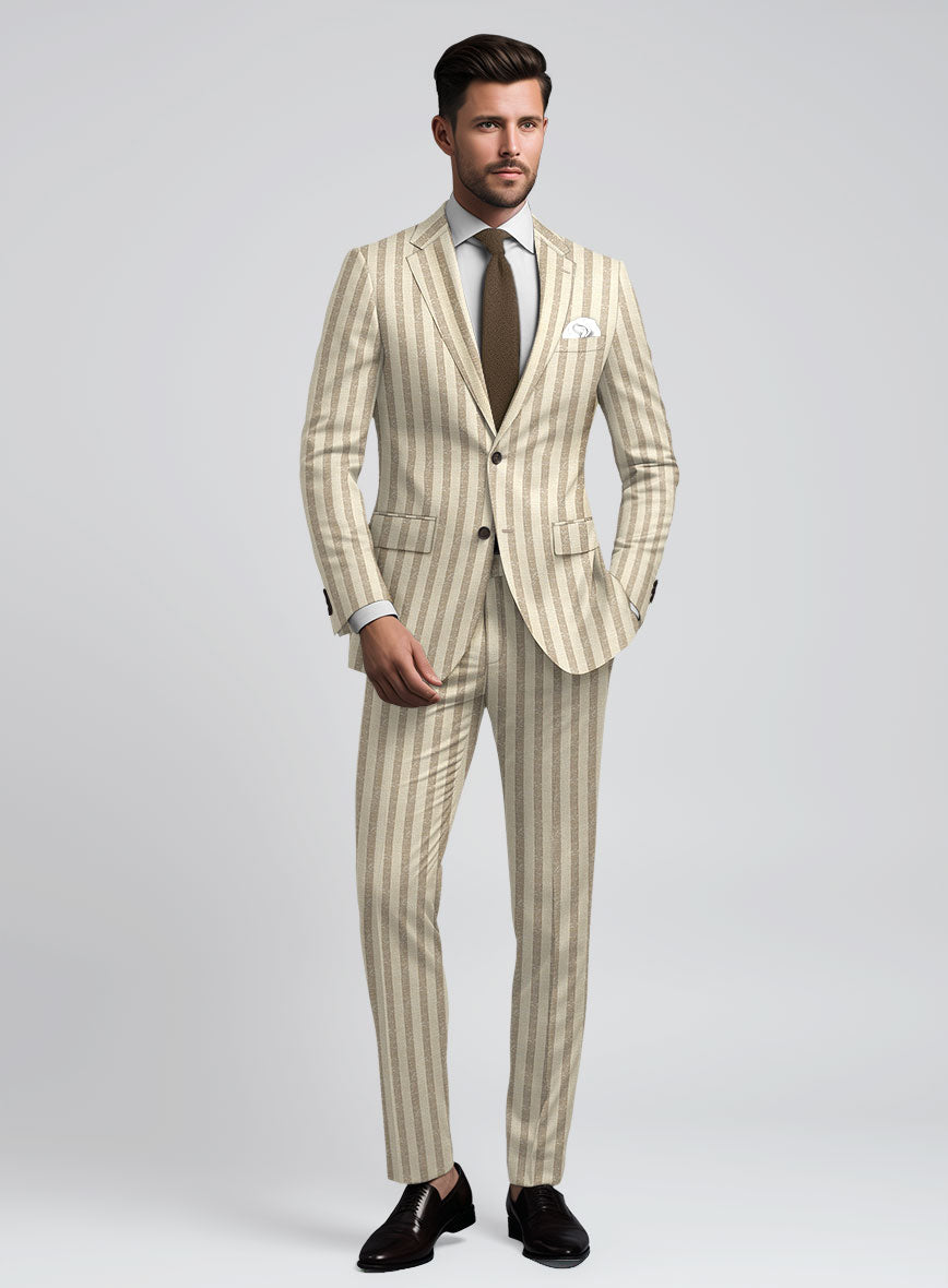 Noble Cream Stripe Wool Silk Linen Suit - StudioSuits