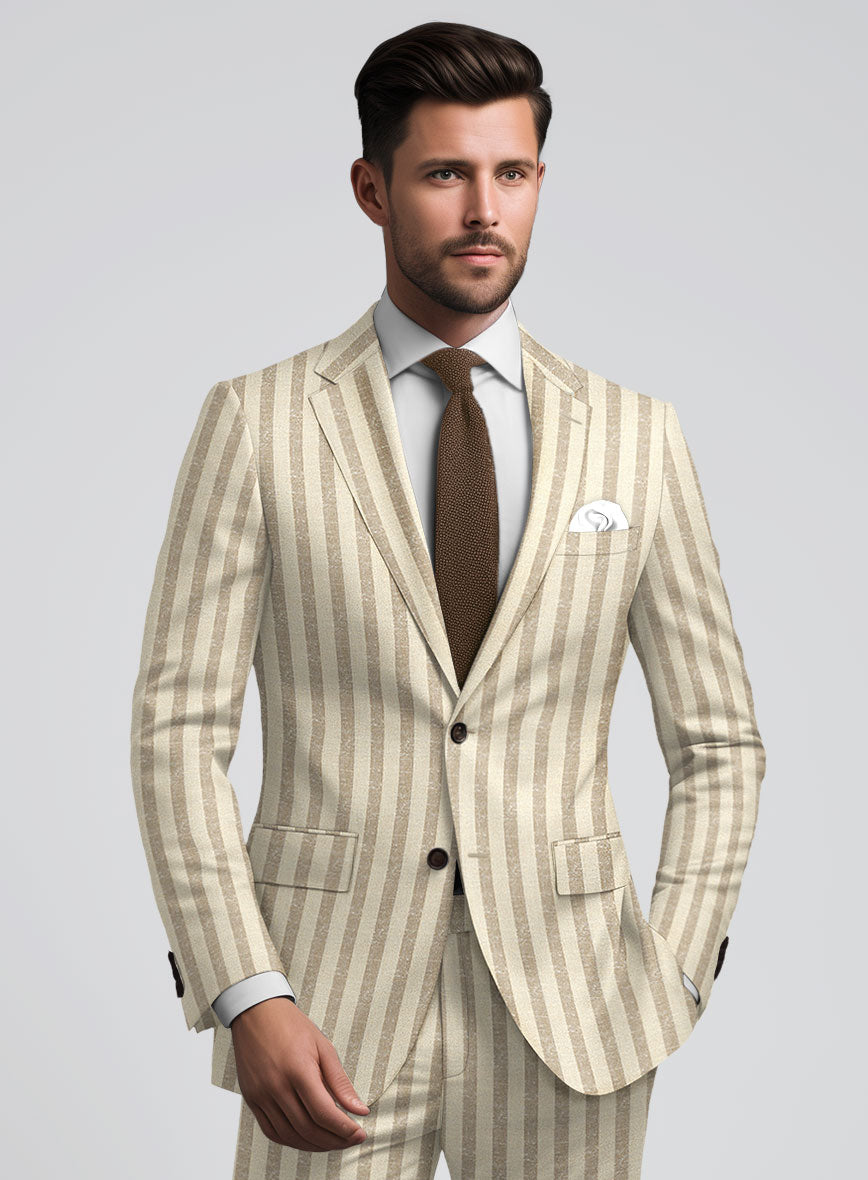 Noble Cream Stripe Wool Silk Linen Jacket - StudioSuits
