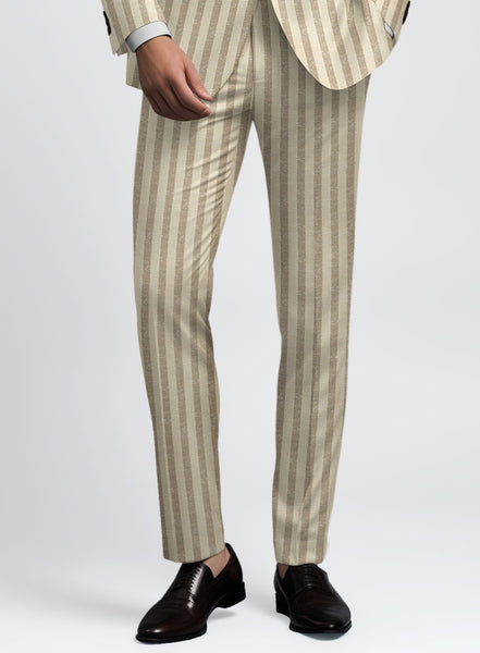 Men's Noble Cream Stripe Wool Silk Linen Pants by StudioSuits Men's Noble Cream Stripe Wool Silk Linen Pants by StudioSuits