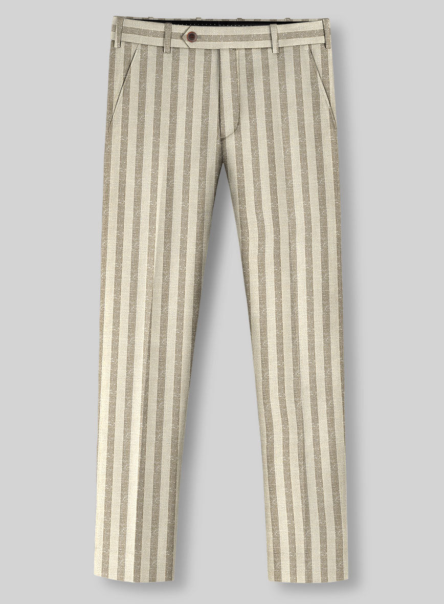 Noble Cream Stripe Wool Silk Linen Pants - StudioSuits