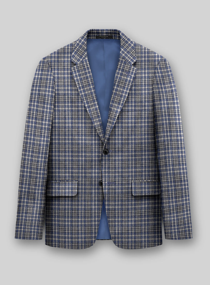 Noble Dante Blue Cotton Silk Linen Jacket - StudioSuits