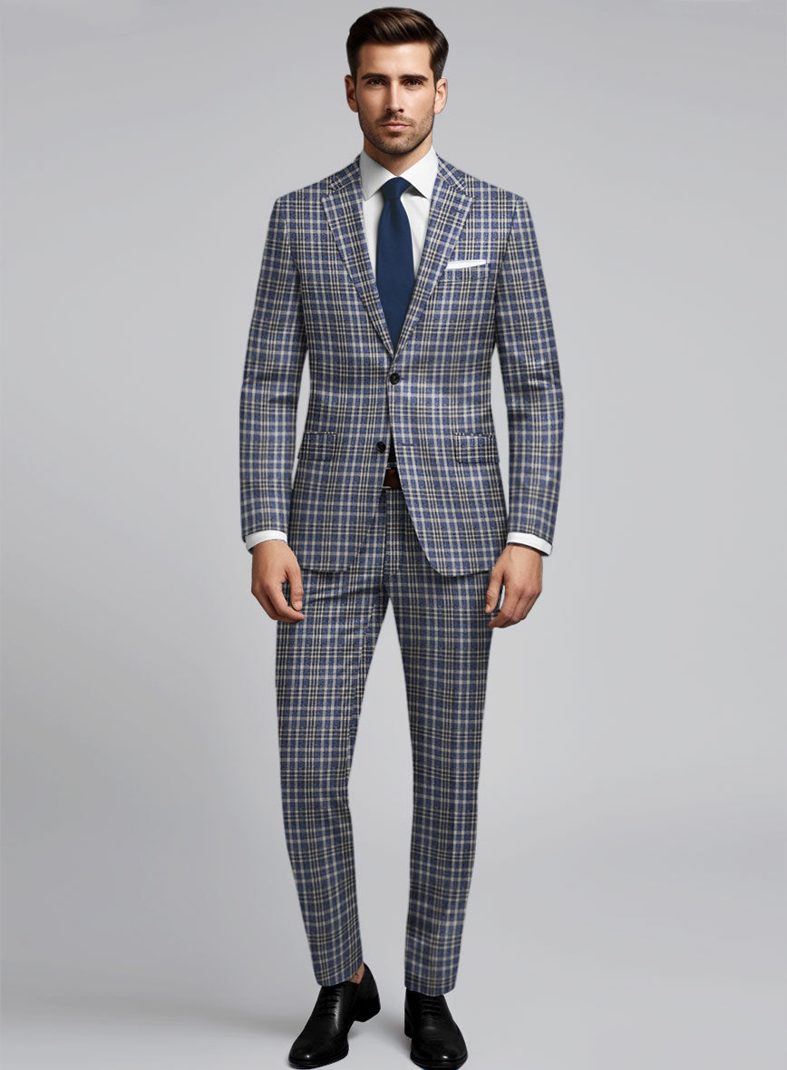 Noble Dante Blue Cotton Silk Linen Suit - StudioSuits