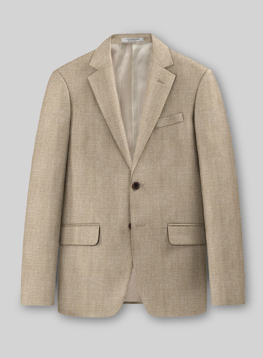 Noble Dark Beige Wool Silk Linen Jacket - StudioSuits