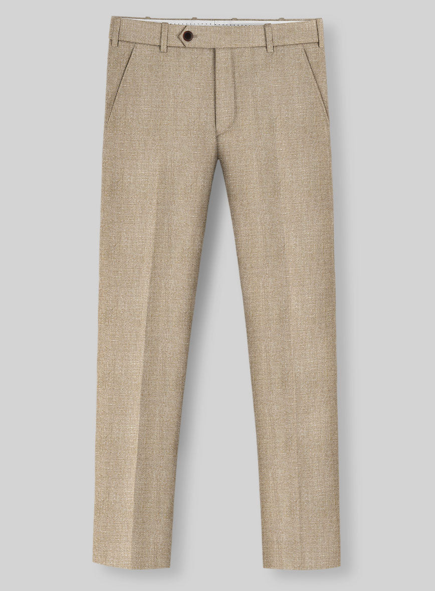 Noble Dark Beige Wool Silk Linen Pants - StudioSuits
