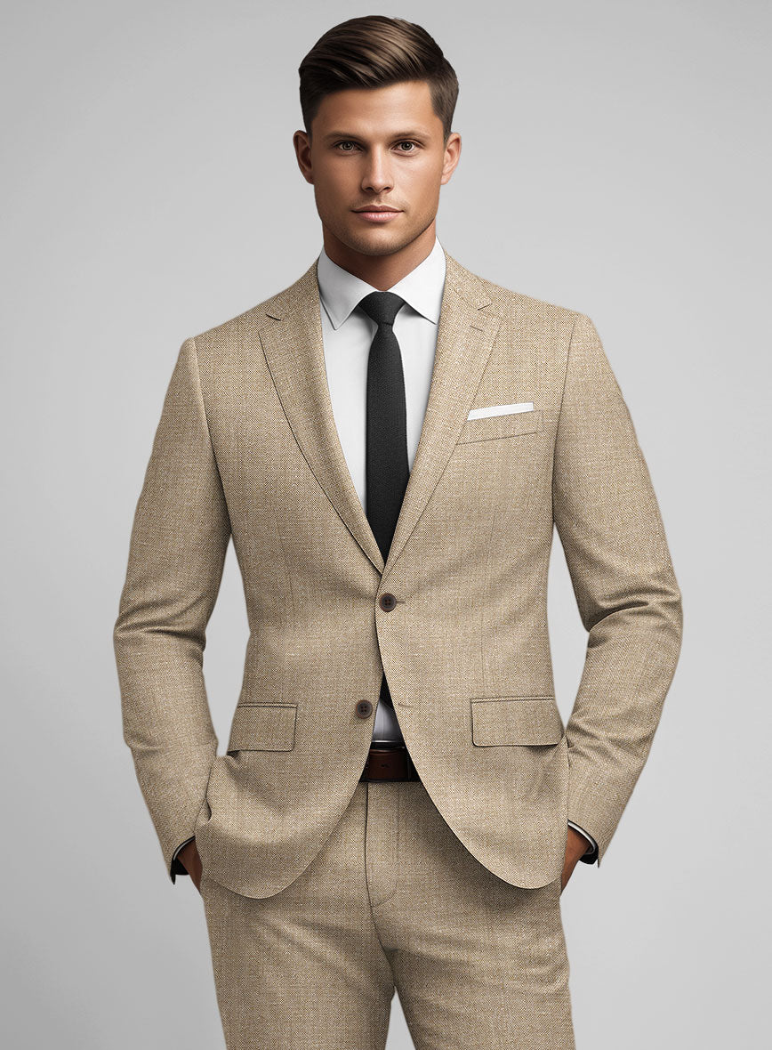 Noble Dark Beige Wool Silk Linen Jacket - StudioSuits