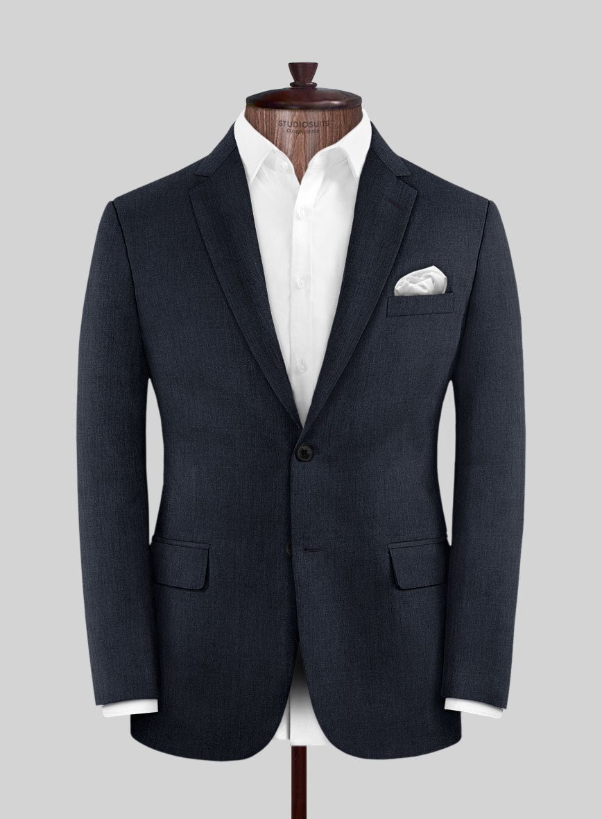 Noble Dark Blue Wool Silk Linen Jacket - StudioSuits