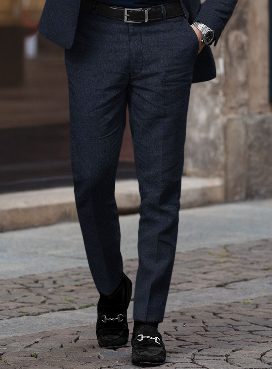 Noble Dark Blue Wool Silk Linen Pants - StudioSuits