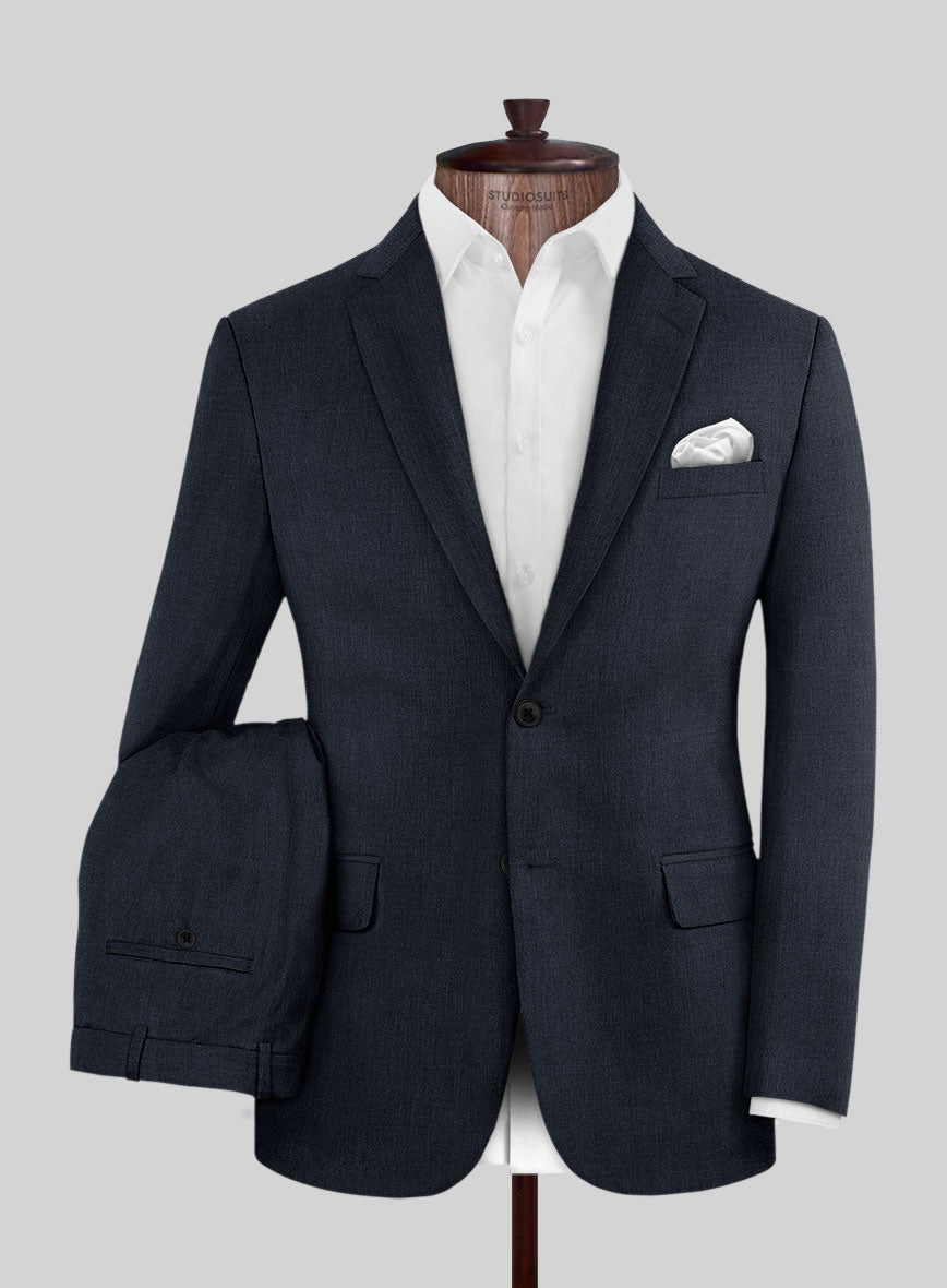 Noble Dark Blue Wool Silk Linen Suit - StudioSuits