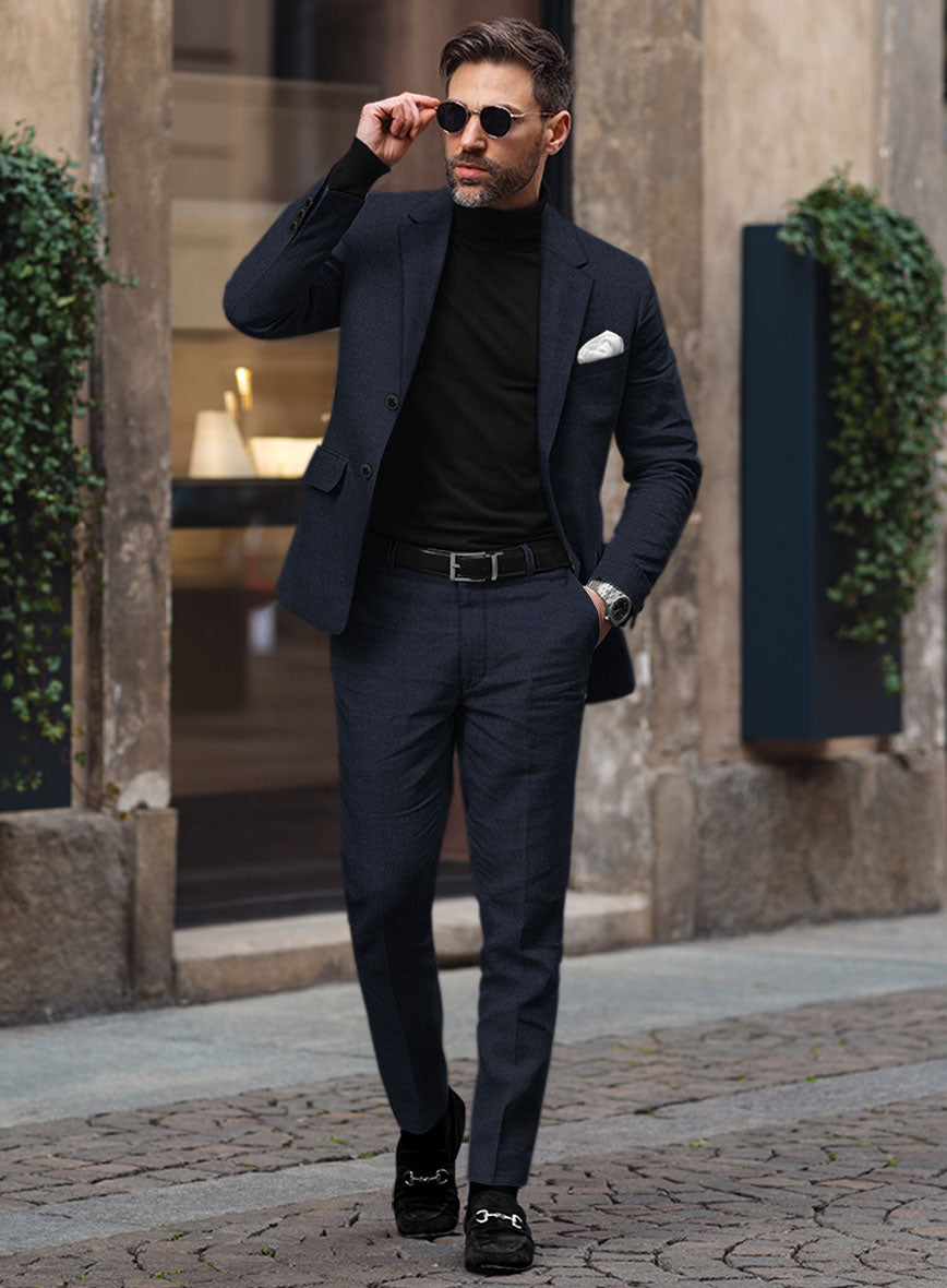 Noble Dark Blue Wool Silk Linen Suit - StudioSuits