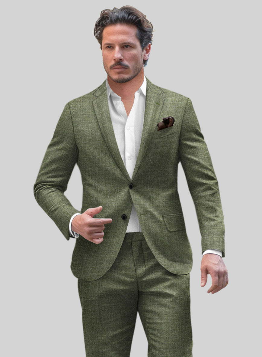 Noble Dew Green Wool Silk Linen Jacket - StudioSuits