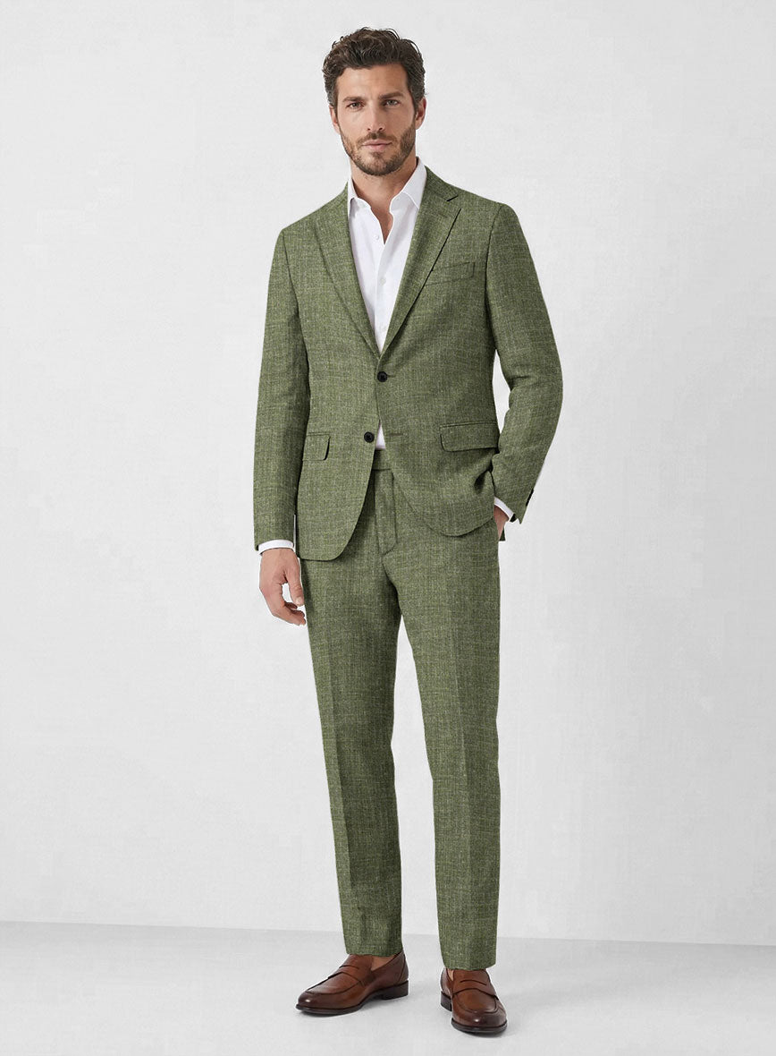 Noble Dew Green Wool Silk Linen Suit - StudioSuits