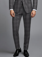 Noble Dark Gray Check Wool Silk Linen Pants - StudioSuits