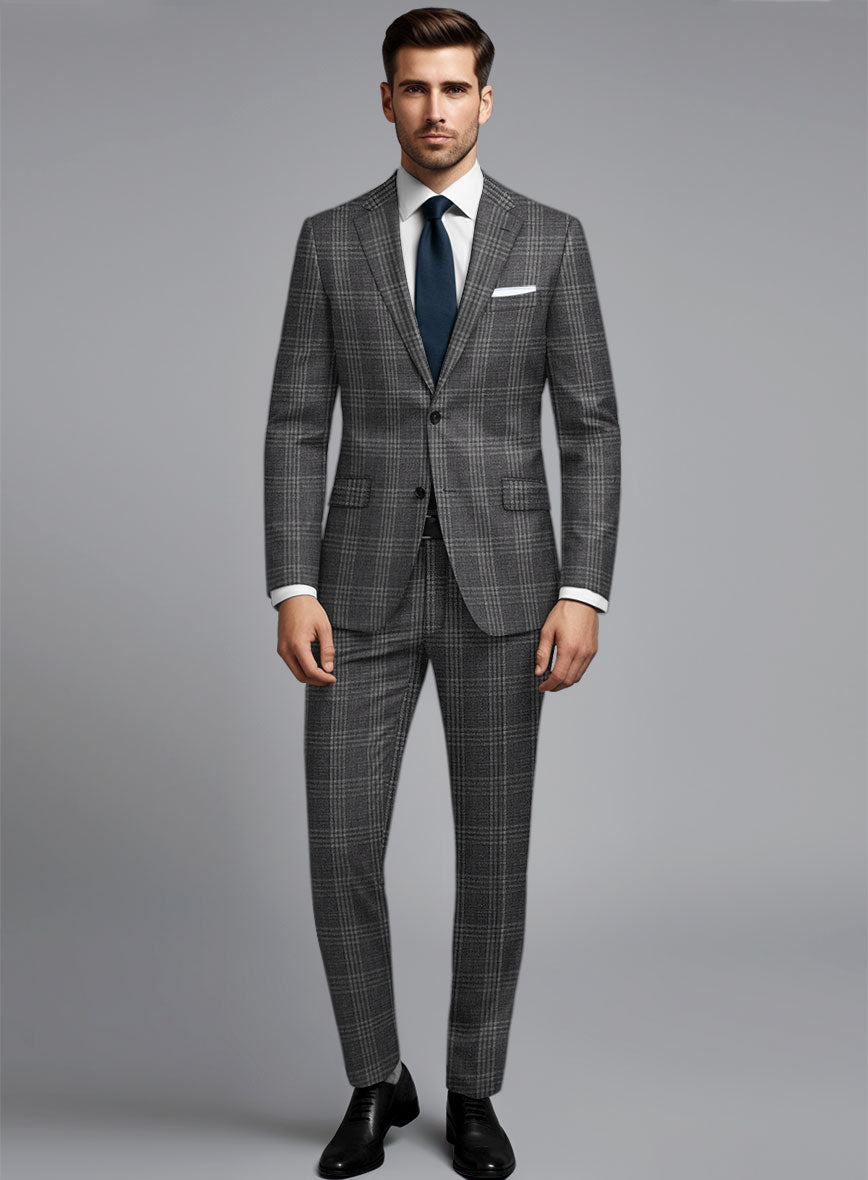 Noble Dark Gray Check Wool Silk Linen Suit - StudioSuits