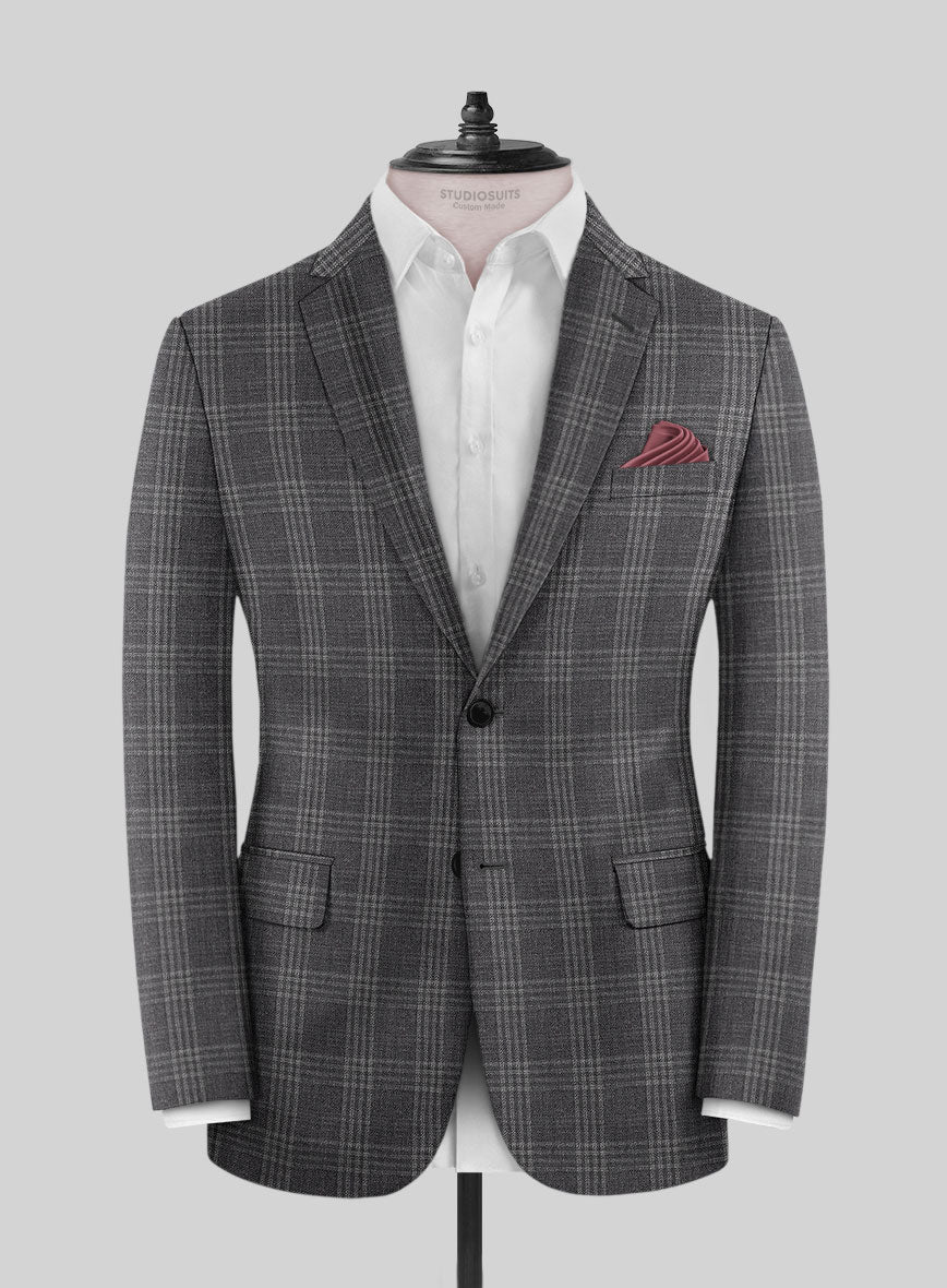 Noble Dark Gray Check Wool Silk Linen Suit - StudioSuits
