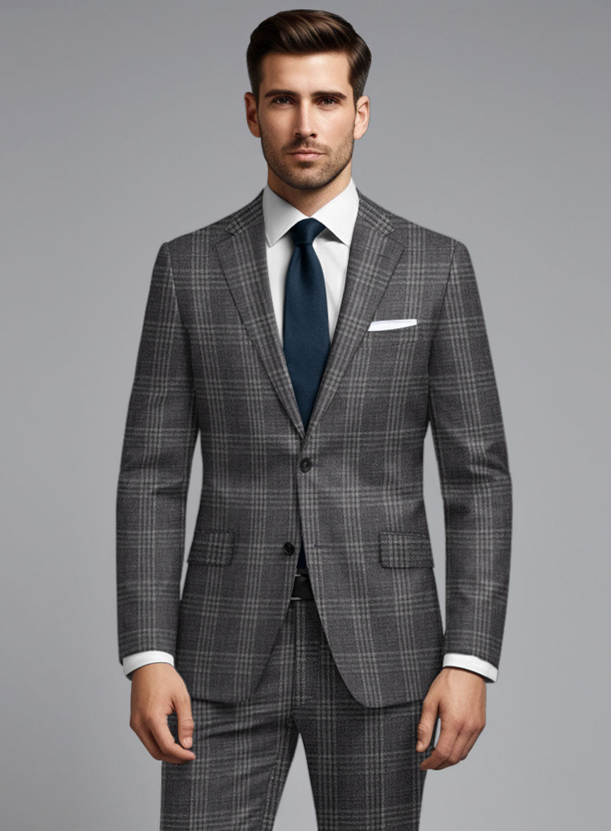 Noble Dark Gray Check Wool Silk Linen Suit - StudioSuits
