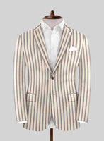 Noble Elena Cream Stripe Wool Silk Linen Jacket - StudioSuits