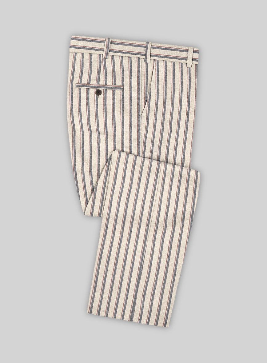 Noble Elena Cream Stripe Wool Silk Linen Pants - StudioSuits