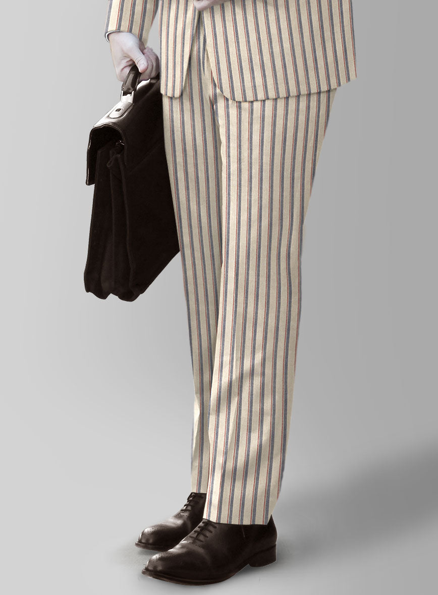 Noble Elena Cream Stripe Wool Silk Linen Pants - StudioSuits