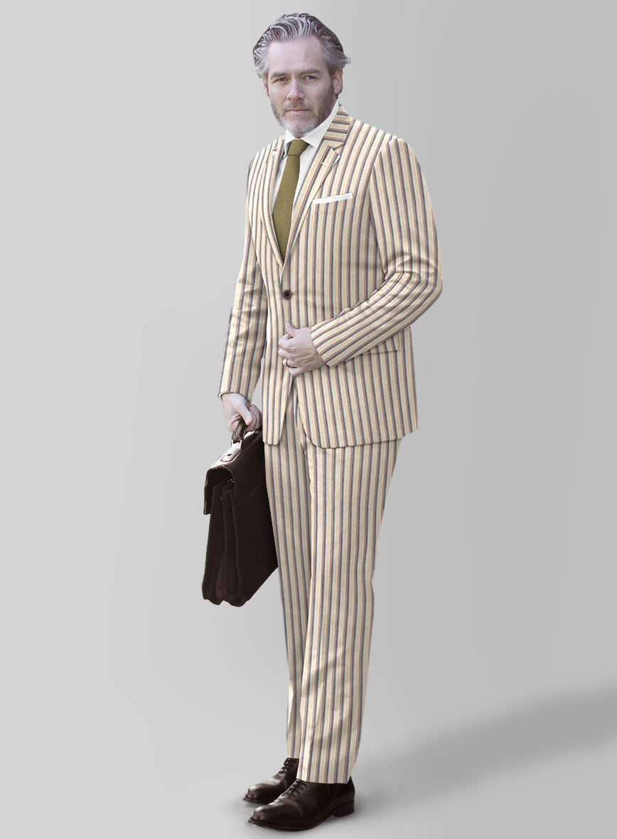 Noble Elena Cream Stripe Wool Silk Linen Suit - StudioSuits