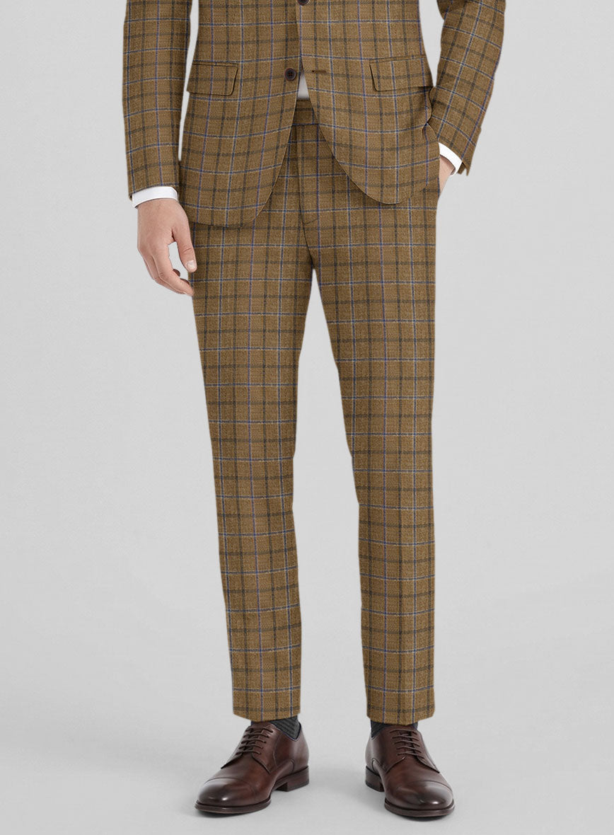 Noble Giancarlo Brown Wool Silk Linen Pants - StudioSuits