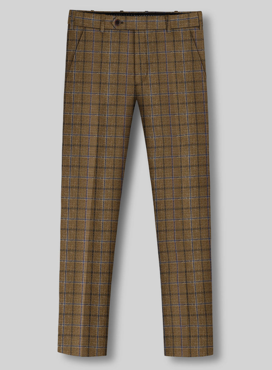 Noble Giancarlo Brown Wool Silk Linen Pants - StudioSuits