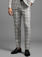 Noble Gray Check Wool Silk Linen Pants - StudioSuits