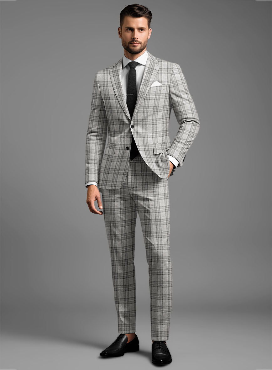 Noble Gray Check Wool Silk Linen Suit - StudioSuits