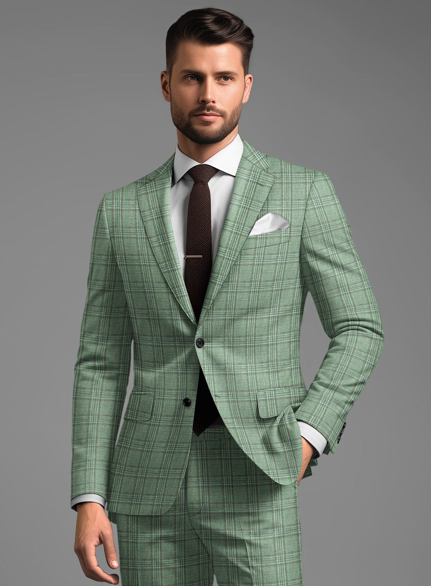 Noble Green Check Wool Silk Linen Jacket - StudioSuits