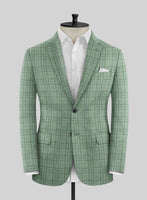 Noble Green Check Wool Silk Linen Jacket - StudioSuits