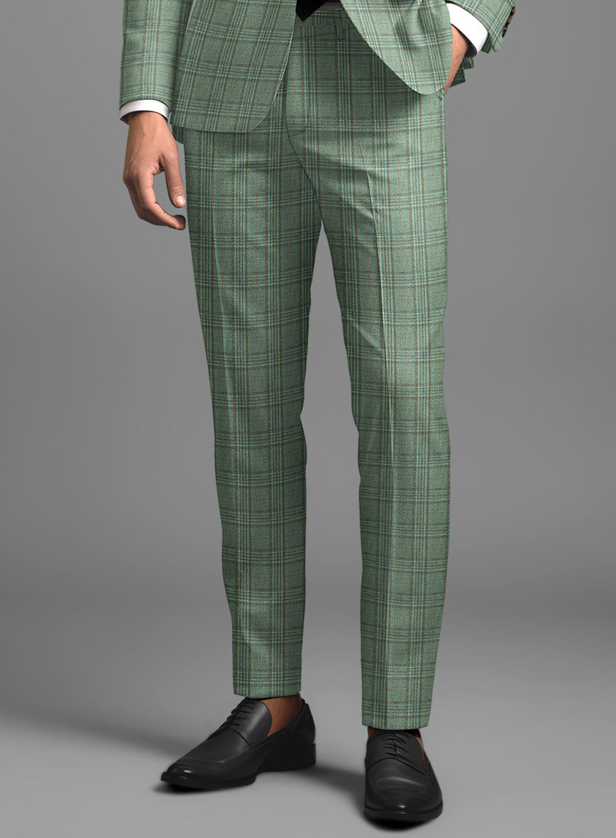 Noble Green Check Wool Silk Linen Pants - StudioSuits