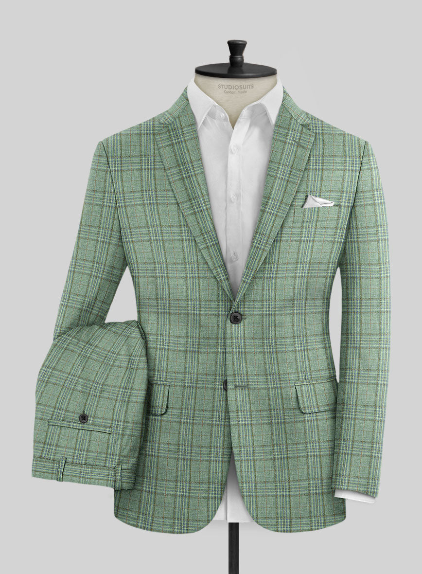 Noble Green Check Wool Silk Linen Suit - StudioSuits