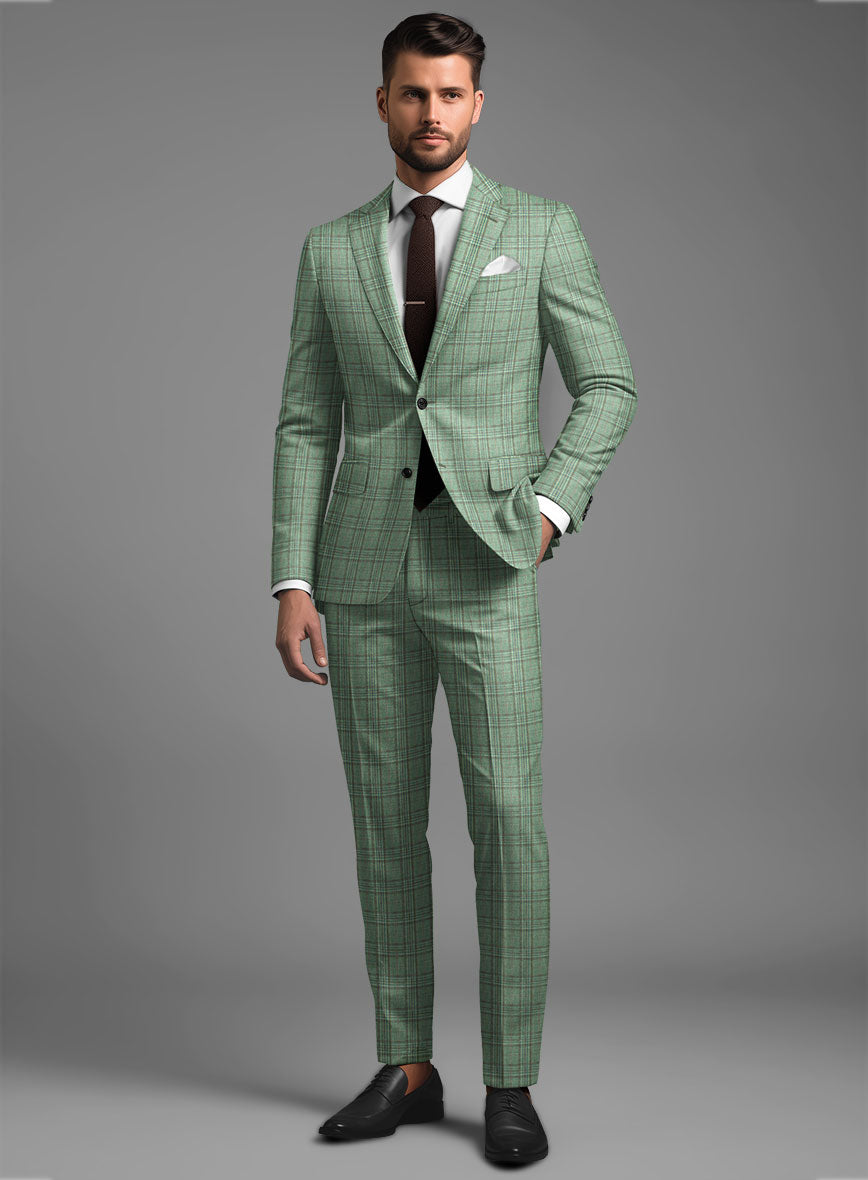 Noble Green Check Wool Silk Linen Suit - StudioSuits