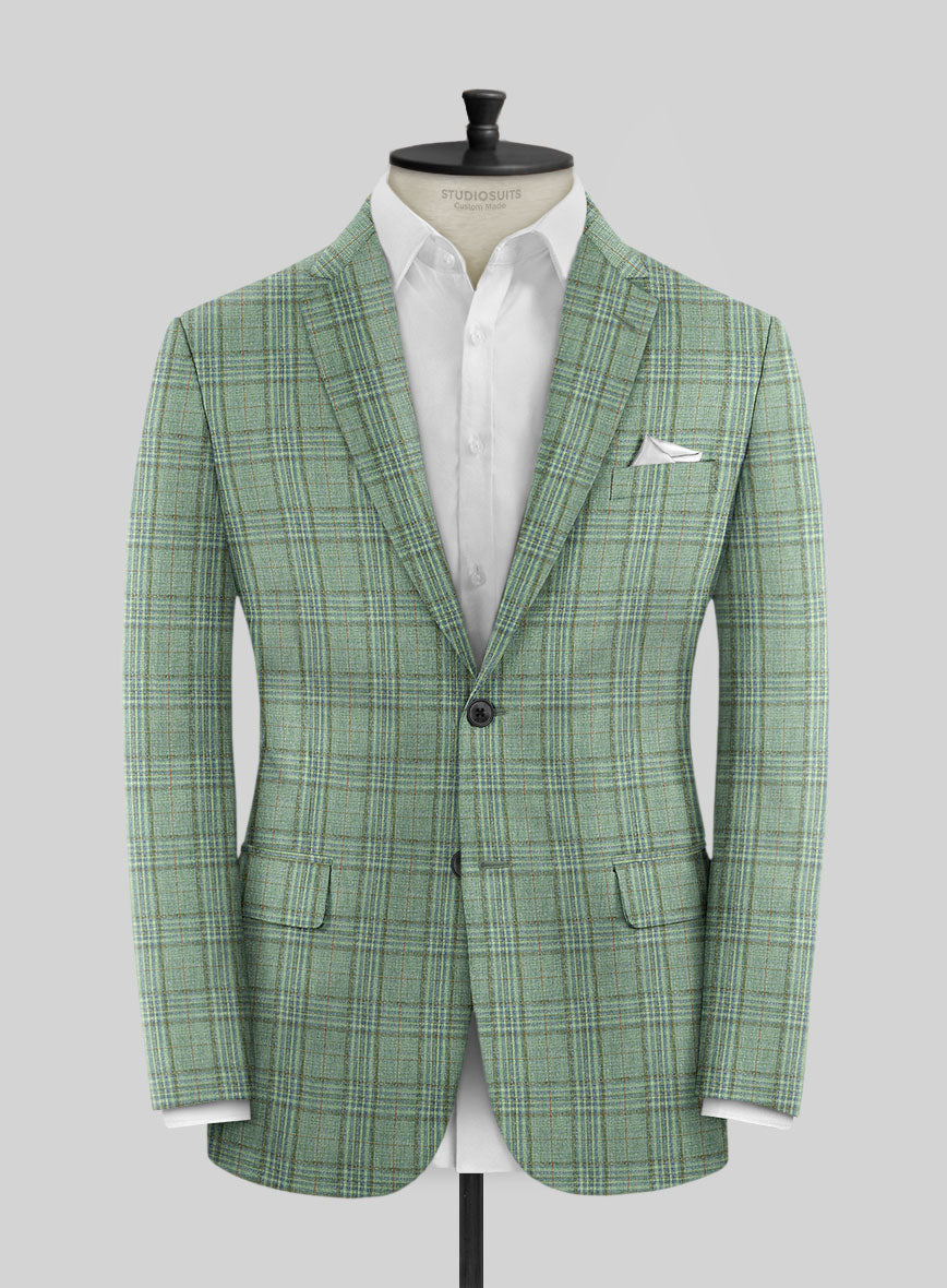 Noble Green Check Wool Silk Linen Suit - StudioSuits