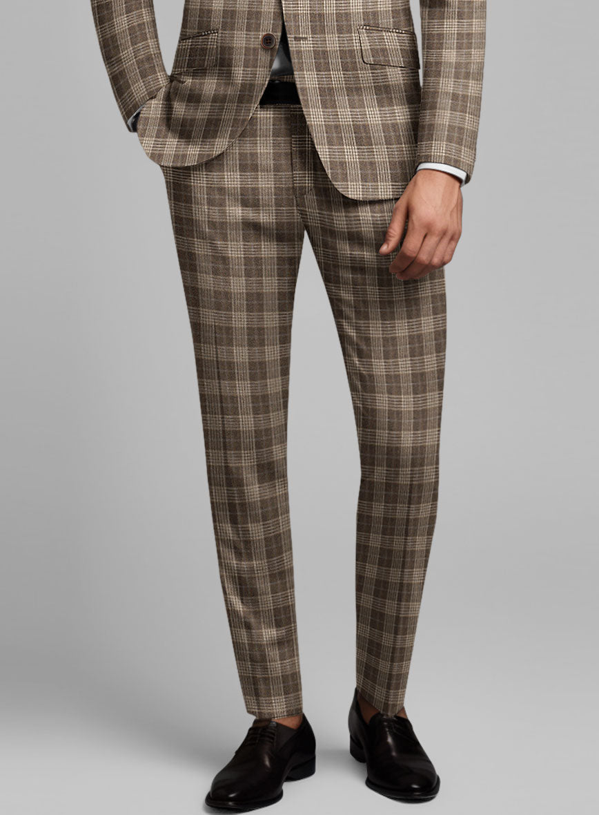 Noble Hugo Brown Wool Silk Linen Pants - StudioSuits