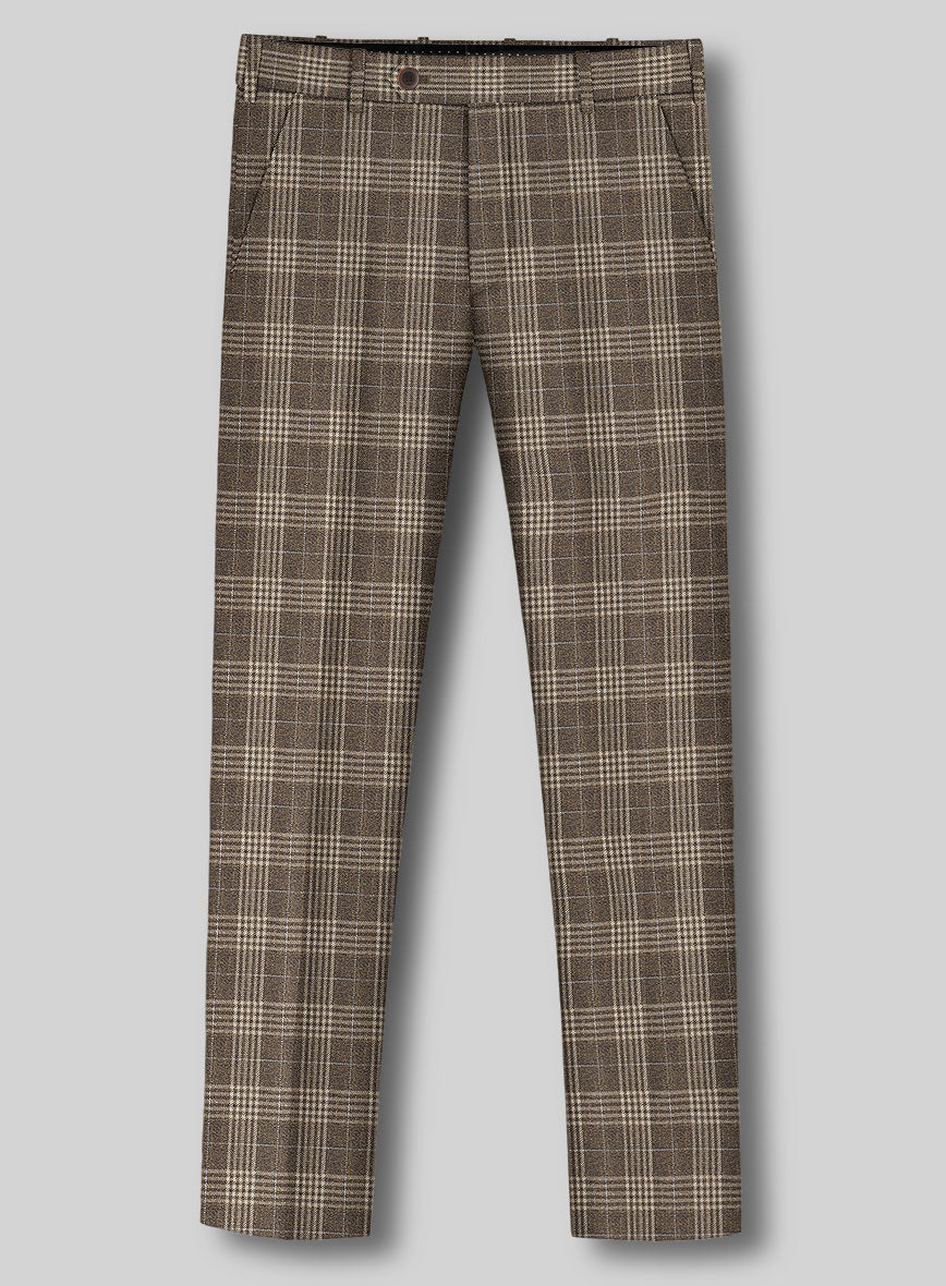 Noble Hugo Brown Wool Silk Linen Pants - StudioSuits