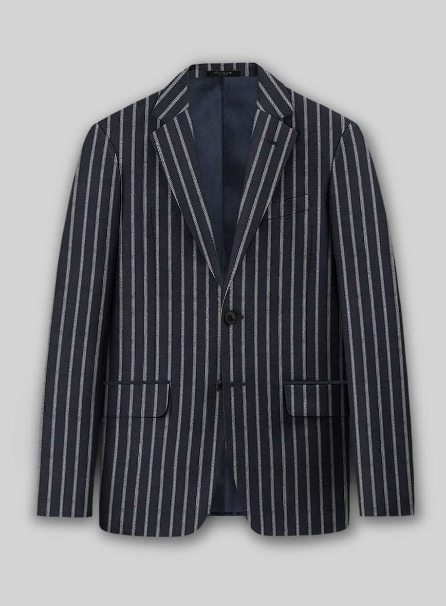 Noble Imelda Blue Stripe Cotton Silk Linen Jacket - StudioSuits
