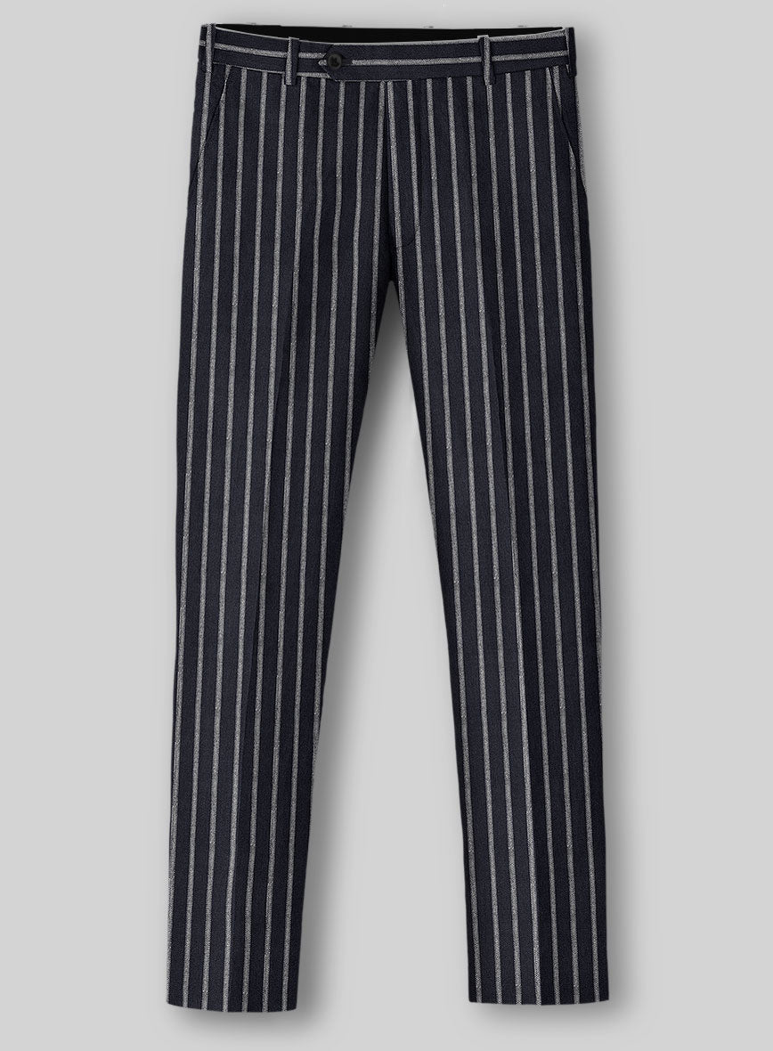 Noble Imelda Blue Stripe Cotton Silk Linen Pants - StudioSuits