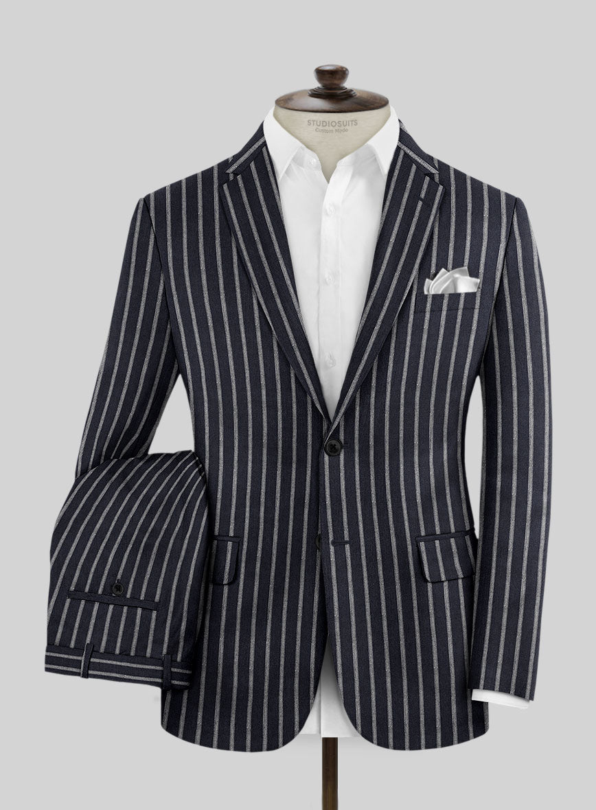 Noble Imelda Blue Stripe Cotton Silk Linen Suit - StudioSuits