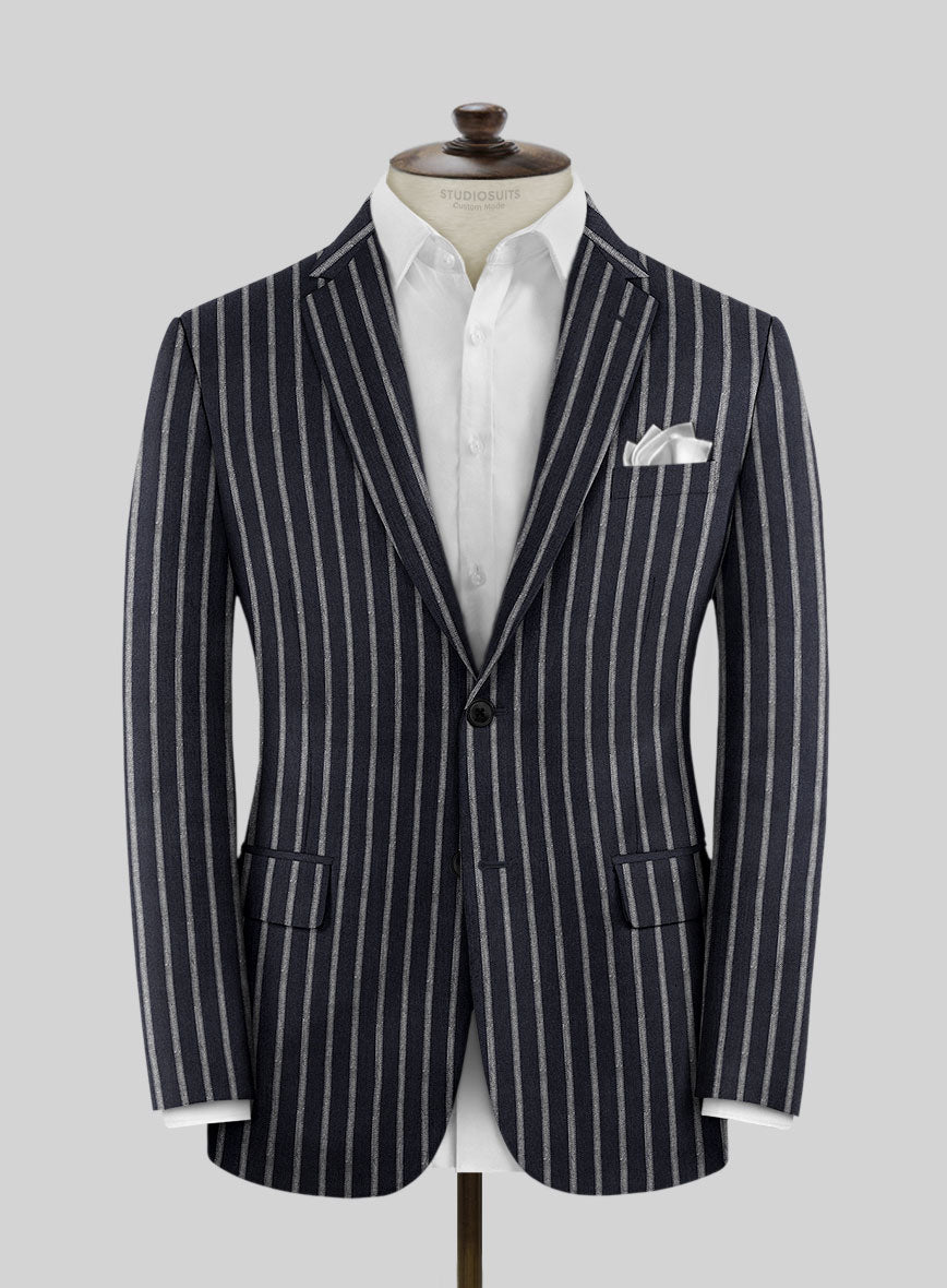 Noble Imelda Blue Stripe Cotton Silk Linen Suit - StudioSuits