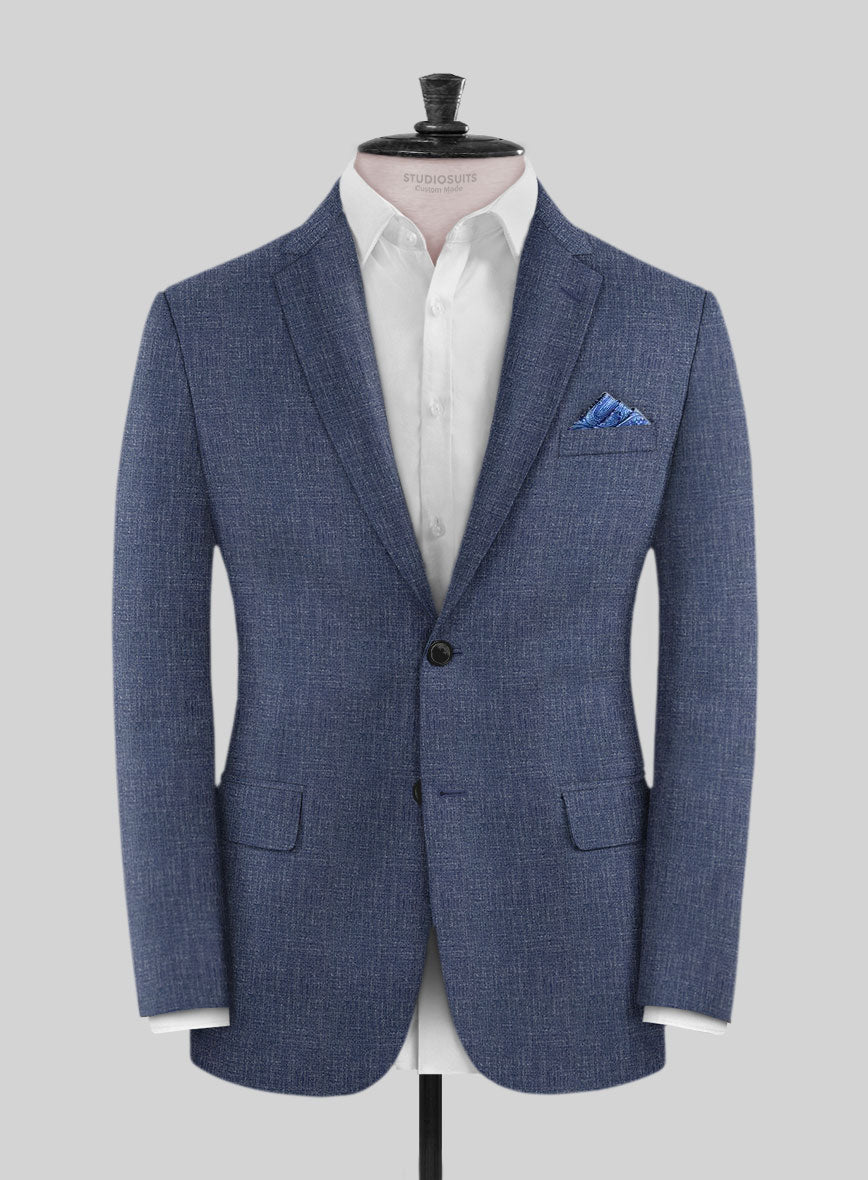 Noble Indigo Blue Wool Silk Linen Jacket - StudioSuits